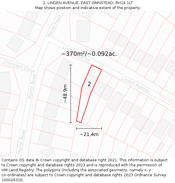 2, LINDEN AVENUE, EAST GRINSTEAD, RH19 1LT: Plot and title map