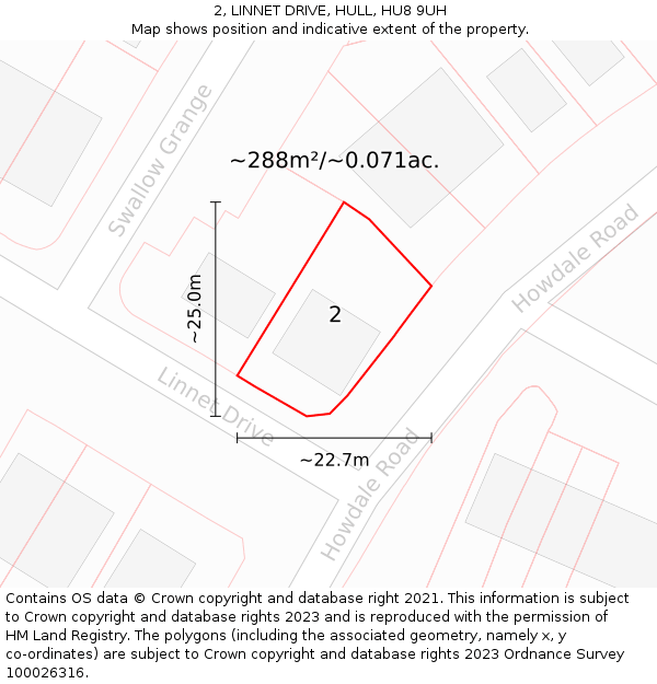 2, LINNET DRIVE, HULL, HU8 9UH: Plot and title map