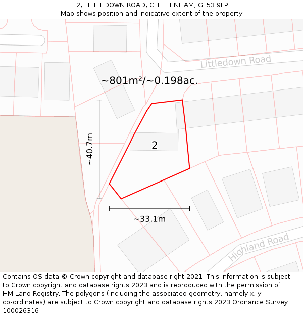 2, LITTLEDOWN ROAD, CHELTENHAM, GL53 9LP: Plot and title map