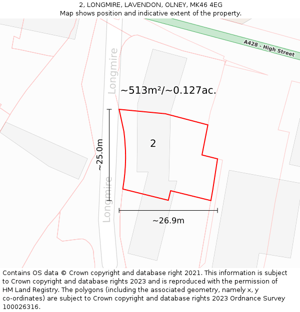 2, LONGMIRE, LAVENDON, OLNEY, MK46 4EG: Plot and title map