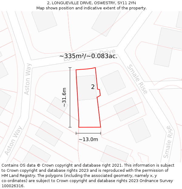 2, LONGUEVILLE DRIVE, OSWESTRY, SY11 2YN: Plot and title map