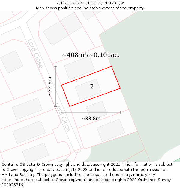 2, LORD CLOSE, POOLE, BH17 8QW: Plot and title map