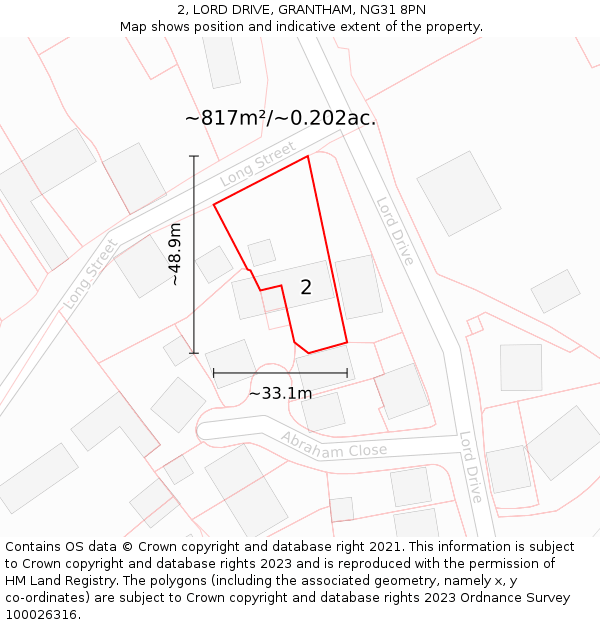 2, LORD DRIVE, GRANTHAM, NG31 8PN: Plot and title map