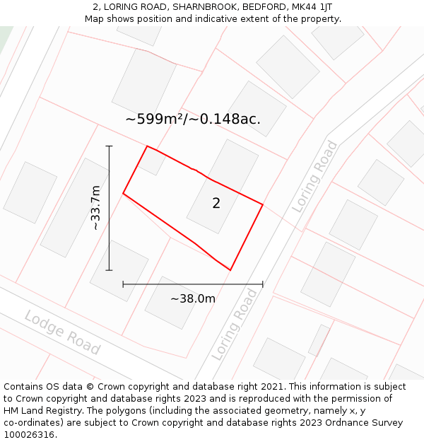 2, LORING ROAD, SHARNBROOK, BEDFORD, MK44 1JT: Plot and title map