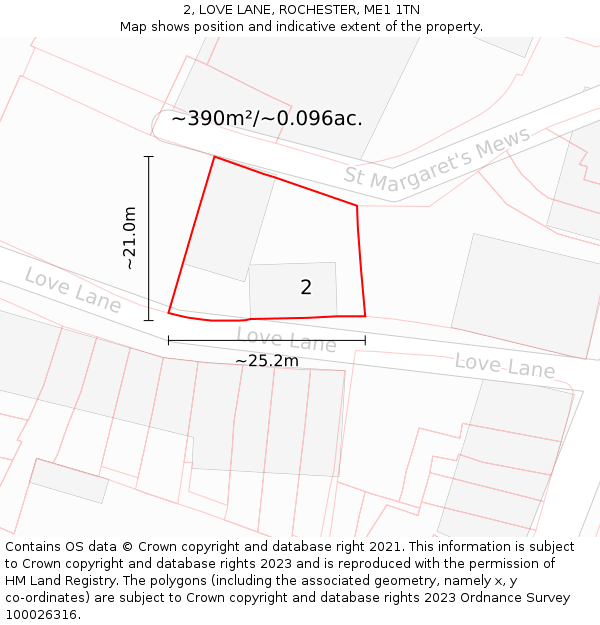 2, LOVE LANE, ROCHESTER, ME1 1TN: Plot and title map