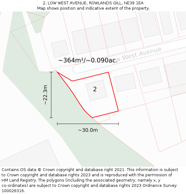 2, LOW WEST AVENUE, ROWLANDS GILL, NE39 1EA: Plot and title map