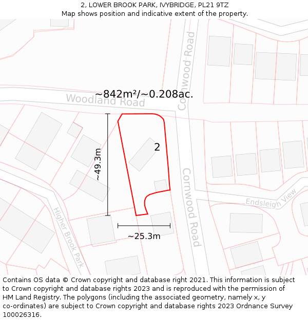 2, LOWER BROOK PARK, IVYBRIDGE, PL21 9TZ: Plot and title map