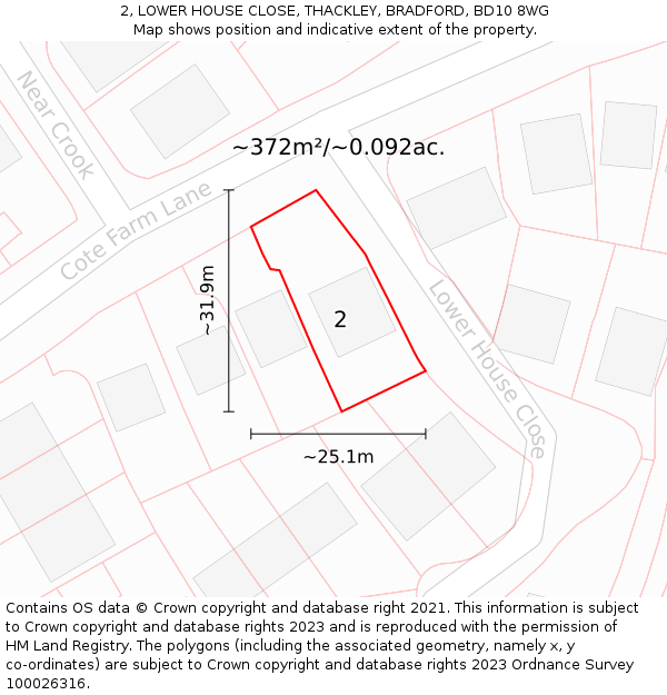 2, LOWER HOUSE CLOSE, THACKLEY, BRADFORD, BD10 8WG: Plot and title map