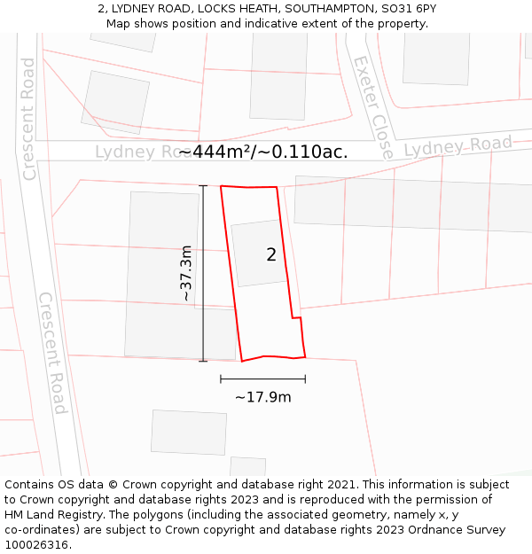 2, LYDNEY ROAD, LOCKS HEATH, SOUTHAMPTON, SO31 6PY: Plot and title map