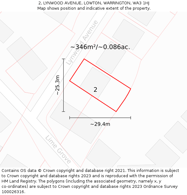 2, LYNWOOD AVENUE, LOWTON, WARRINGTON, WA3 1HJ: Plot and title map