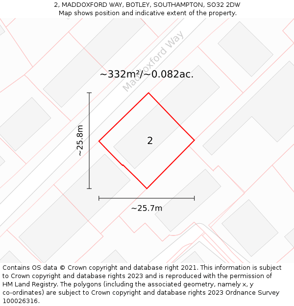 2, MADDOXFORD WAY, BOTLEY, SOUTHAMPTON, SO32 2DW: Plot and title map