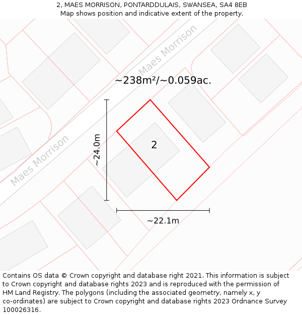 2, MAES MORRISON, PONTARDDULAIS, SWANSEA, SA4 8EB: Plot and title map