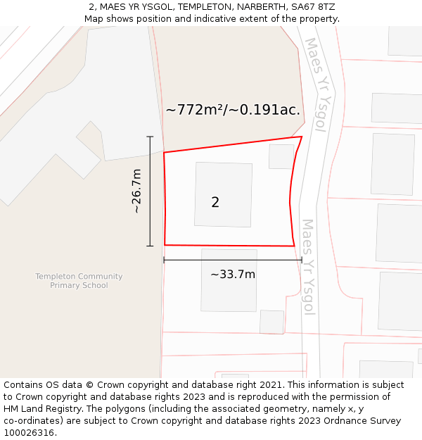 2, MAES YR YSGOL, TEMPLETON, NARBERTH, SA67 8TZ: Plot and title map