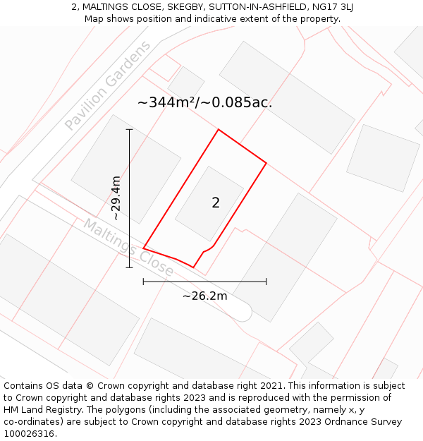 2, MALTINGS CLOSE, SKEGBY, SUTTON-IN-ASHFIELD, NG17 3LJ: Plot and title map