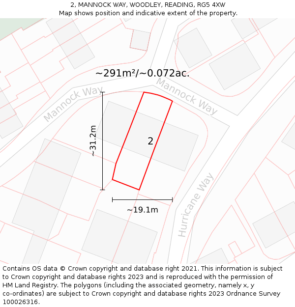 2, MANNOCK WAY, WOODLEY, READING, RG5 4XW: Plot and title map