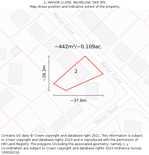 2, MANOR CLOSE, WILMSLOW, SK9 5PX: Plot and title map