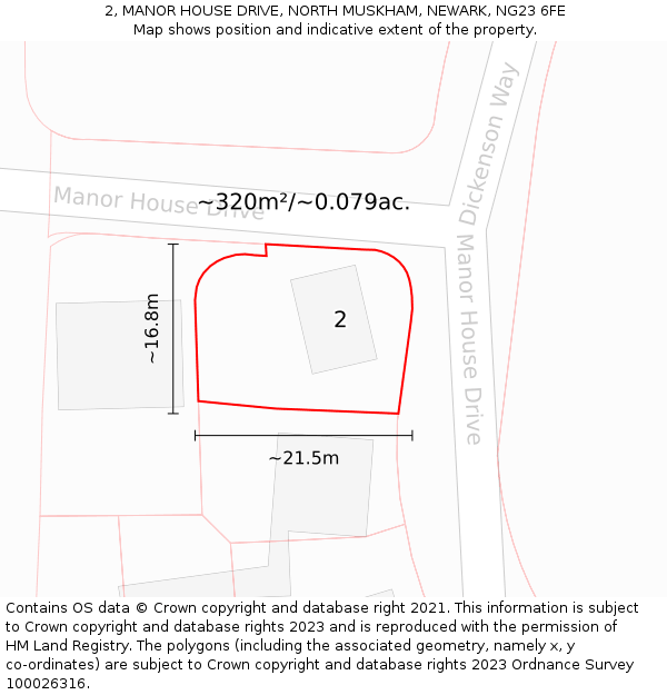 2, MANOR HOUSE DRIVE, NORTH MUSKHAM, NEWARK, NG23 6FE: Plot and title map