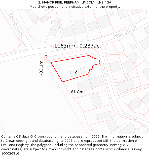 2, MANOR RISE, REEPHAM, LINCOLN, LN3 4GA: Plot and title map