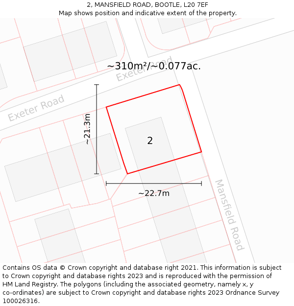 2, MANSFIELD ROAD, BOOTLE, L20 7EF: Plot and title map