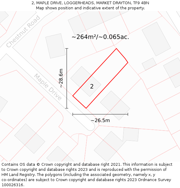 2, MAPLE DRIVE, LOGGERHEADS, MARKET DRAYTON, TF9 4BN: Plot and title map