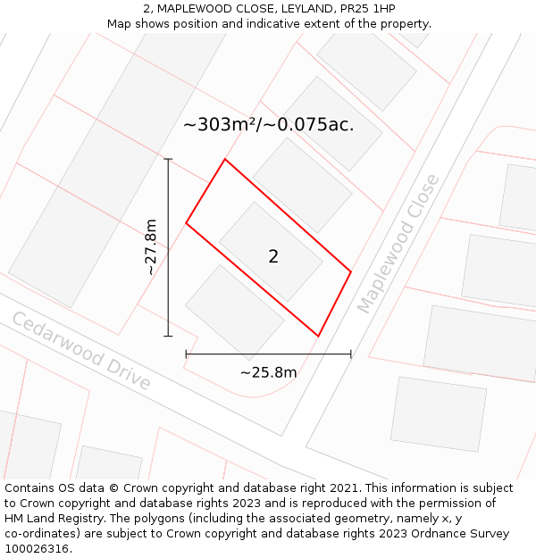 2, MAPLEWOOD CLOSE, LEYLAND, PR25 1HP: Plot and title map
