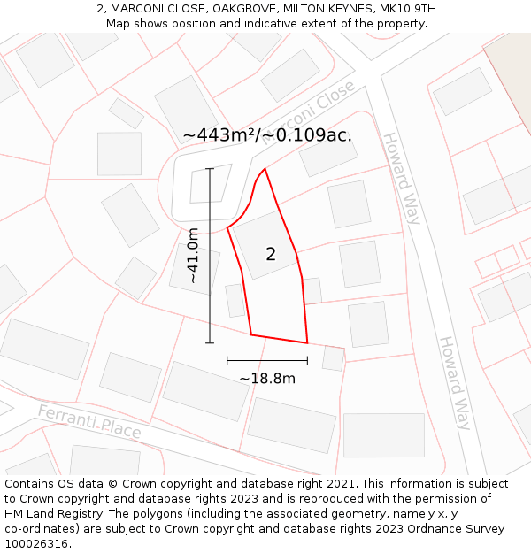 2, MARCONI CLOSE, OAKGROVE, MILTON KEYNES, MK10 9TH: Plot and title map