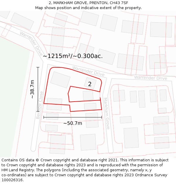 2, MARKHAM GROVE, PRENTON, CH43 7SF: Plot and title map