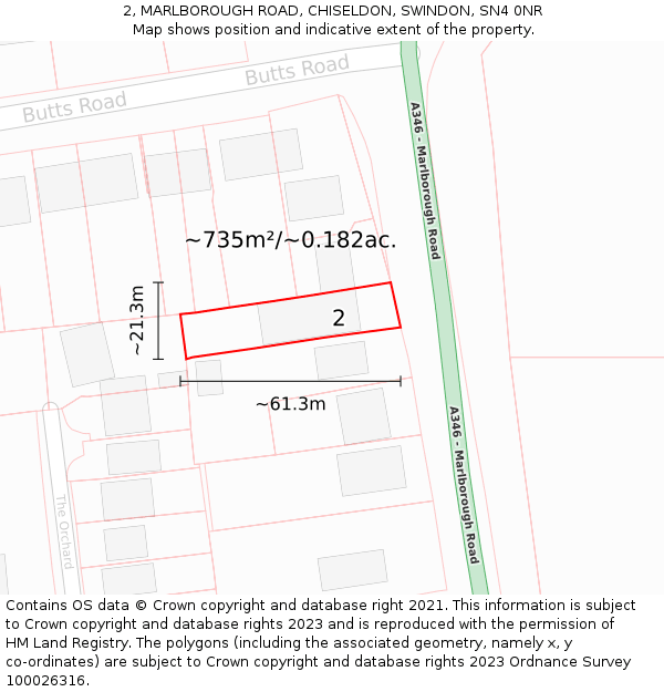 2, MARLBOROUGH ROAD, CHISELDON, SWINDON, SN4 0NR: Plot and title map