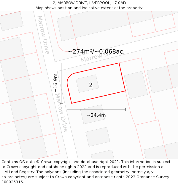 2, MARROW DRIVE, LIVERPOOL, L7 0AD: Plot and title map