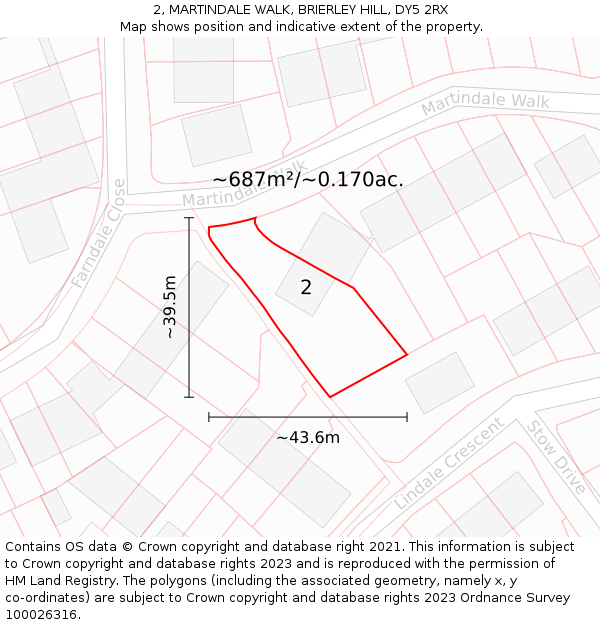 2, MARTINDALE WALK, BRIERLEY HILL, DY5 2RX: Plot and title map