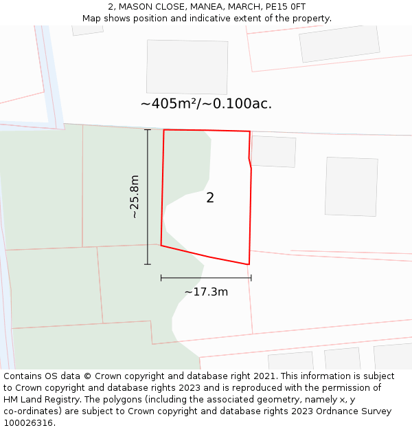 2, MASON CLOSE, MANEA, MARCH, PE15 0FT: Plot and title map