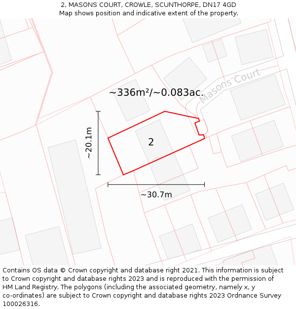 2, MASONS COURT, CROWLE, SCUNTHORPE, DN17 4GD: Plot and title map