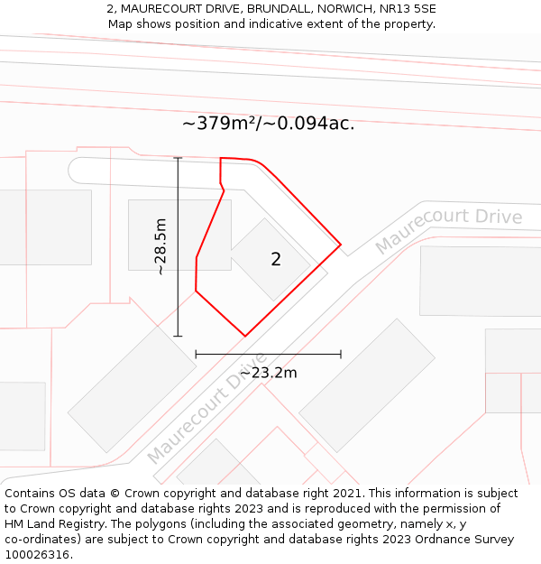 2, MAURECOURT DRIVE, BRUNDALL, NORWICH, NR13 5SE: Plot and title map