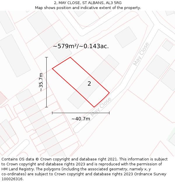 2, MAY CLOSE, ST ALBANS, AL3 5RG: Plot and title map