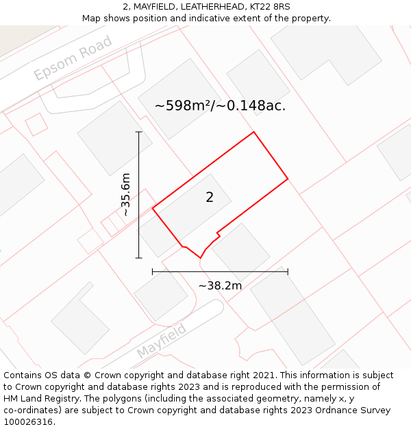 2, MAYFIELD, LEATHERHEAD, KT22 8RS: Plot and title map