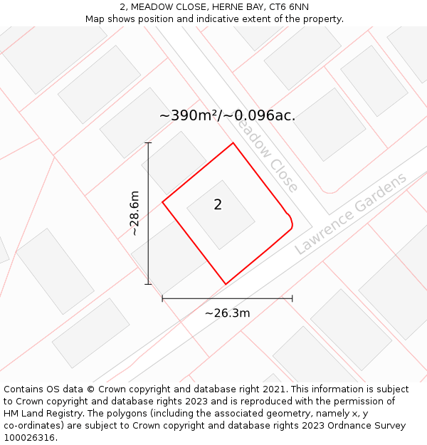 2, MEADOW CLOSE, HERNE BAY, CT6 6NN: Plot and title map