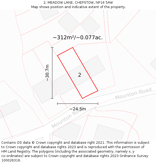 2, MEADOW LANE, CHEPSTOW, NP16 5AW: Plot and title map