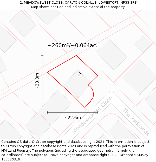2, MEADOWSWEET CLOSE, CARLTON COLVILLE, LOWESTOFT, NR33 8RS: Plot and title map