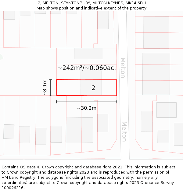 2, MELTON, STANTONBURY, MILTON KEYNES, MK14 6BH: Plot and title map