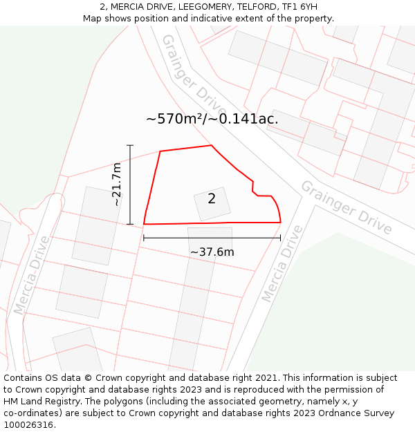 2, MERCIA DRIVE, LEEGOMERY, TELFORD, TF1 6YH: Plot and title map