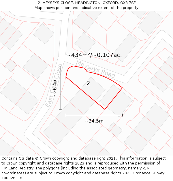 2, MEYSEYS CLOSE, HEADINGTON, OXFORD, OX3 7SF: Plot and title map