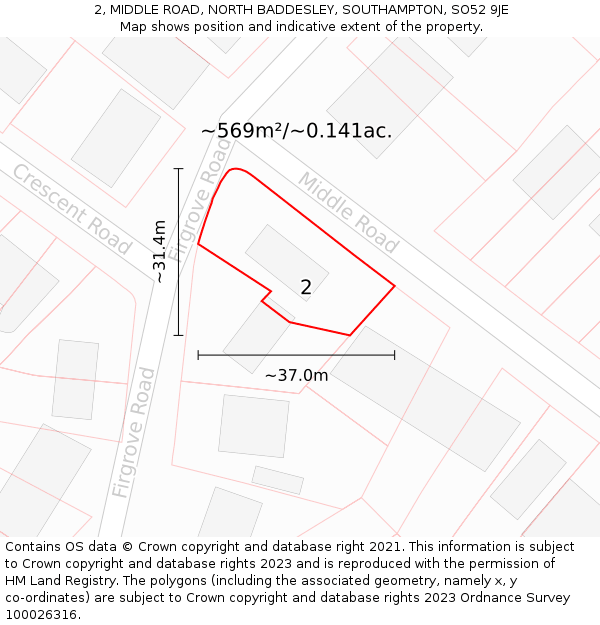 2, MIDDLE ROAD, NORTH BADDESLEY, SOUTHAMPTON, SO52 9JE: Plot and title map