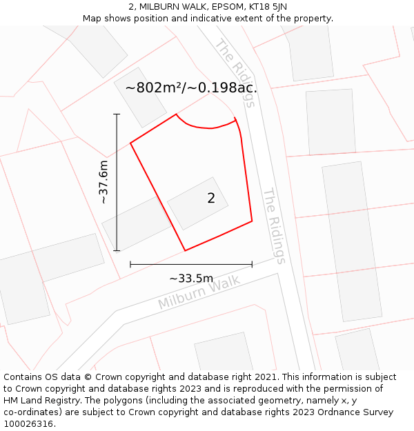 2, MILBURN WALK, EPSOM, KT18 5JN: Plot and title map