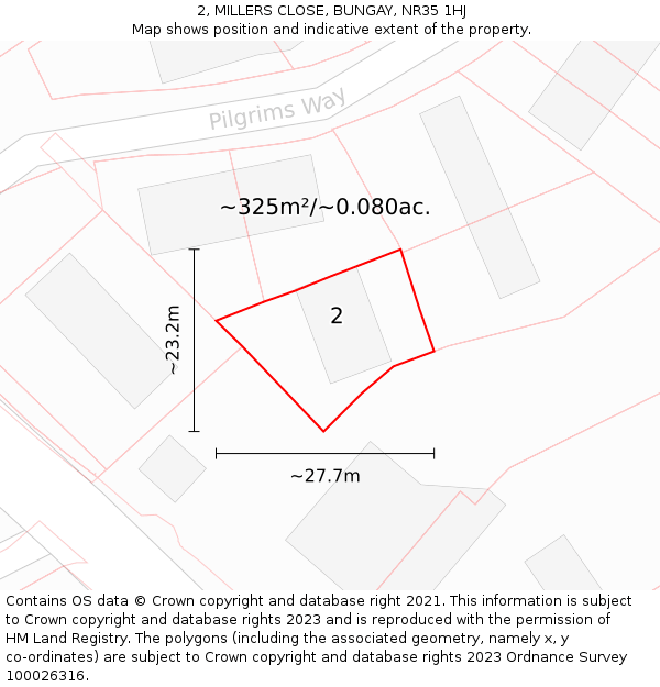 2, MILLERS CLOSE, BUNGAY, NR35 1HJ: Plot and title map