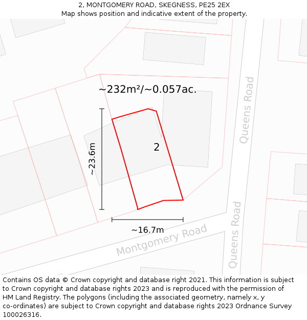 2, MONTGOMERY ROAD, SKEGNESS, PE25 2EX: Plot and title map