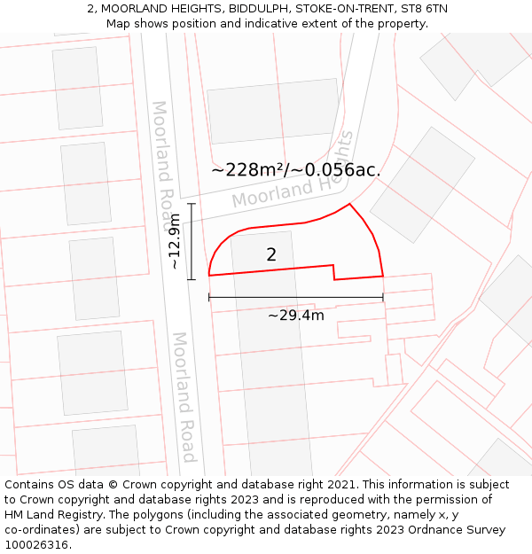 2, MOORLAND HEIGHTS, BIDDULPH, STOKE-ON-TRENT, ST8 6TN: Plot and title map