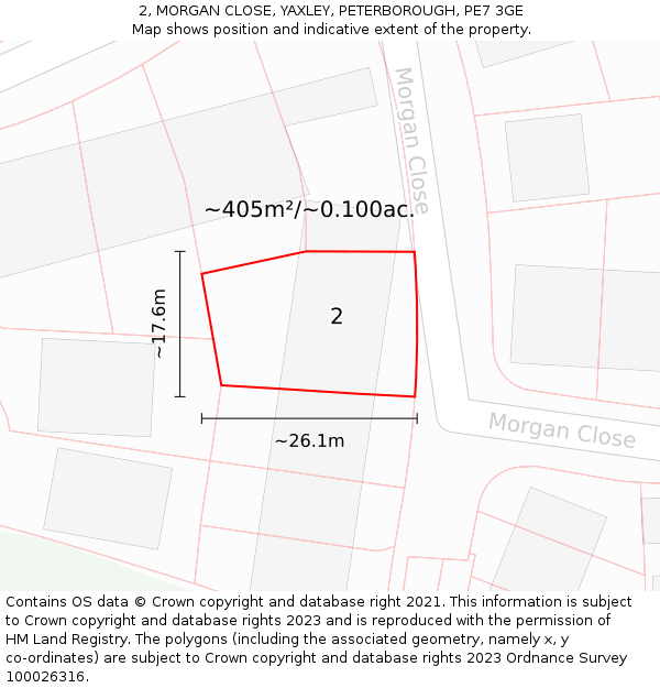 2, MORGAN CLOSE, YAXLEY, PETERBOROUGH, PE7 3GE: Plot and title map