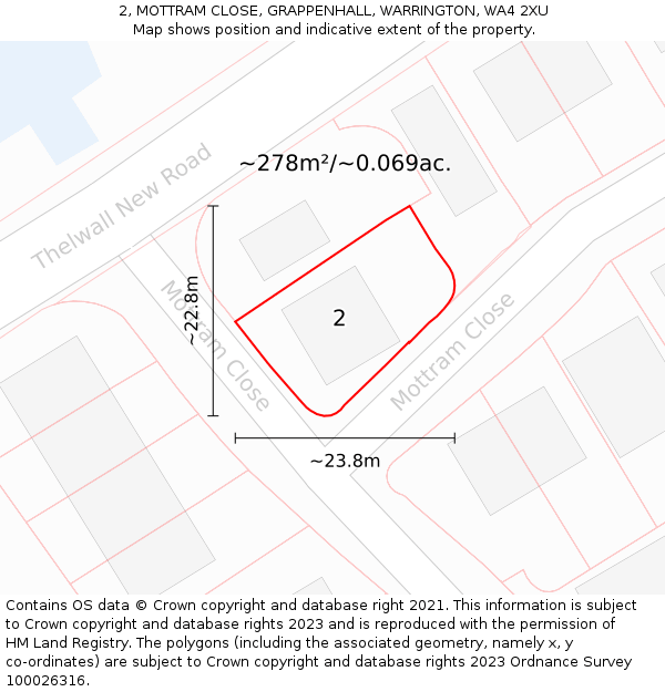 2, MOTTRAM CLOSE, GRAPPENHALL, WARRINGTON, WA4 2XU: Plot and title map