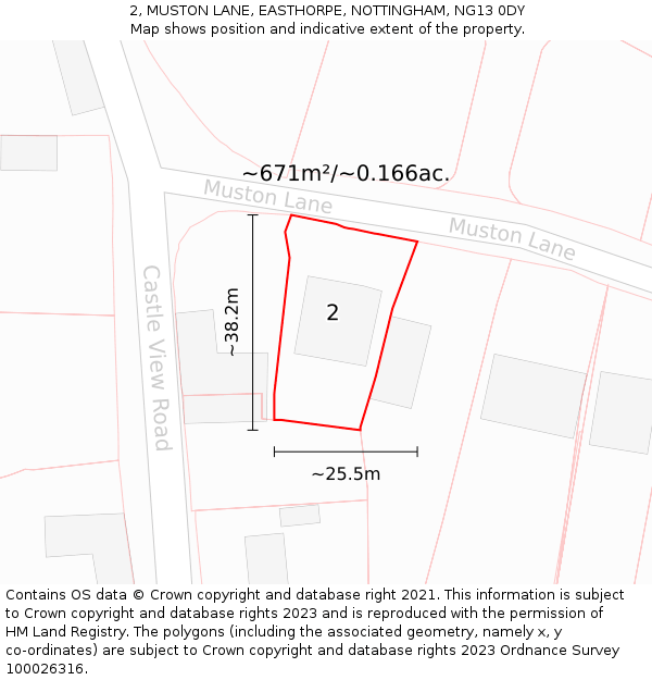 2, MUSTON LANE, EASTHORPE, NOTTINGHAM, NG13 0DY: Plot and title map