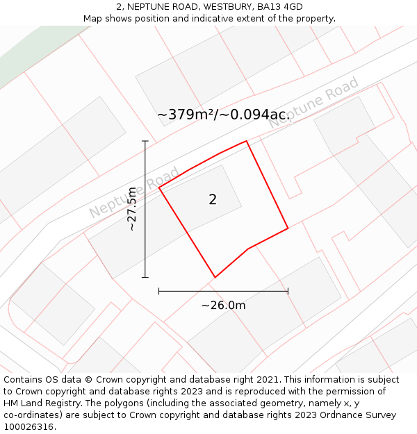 2, NEPTUNE ROAD, WESTBURY, BA13 4GD: Plot and title map